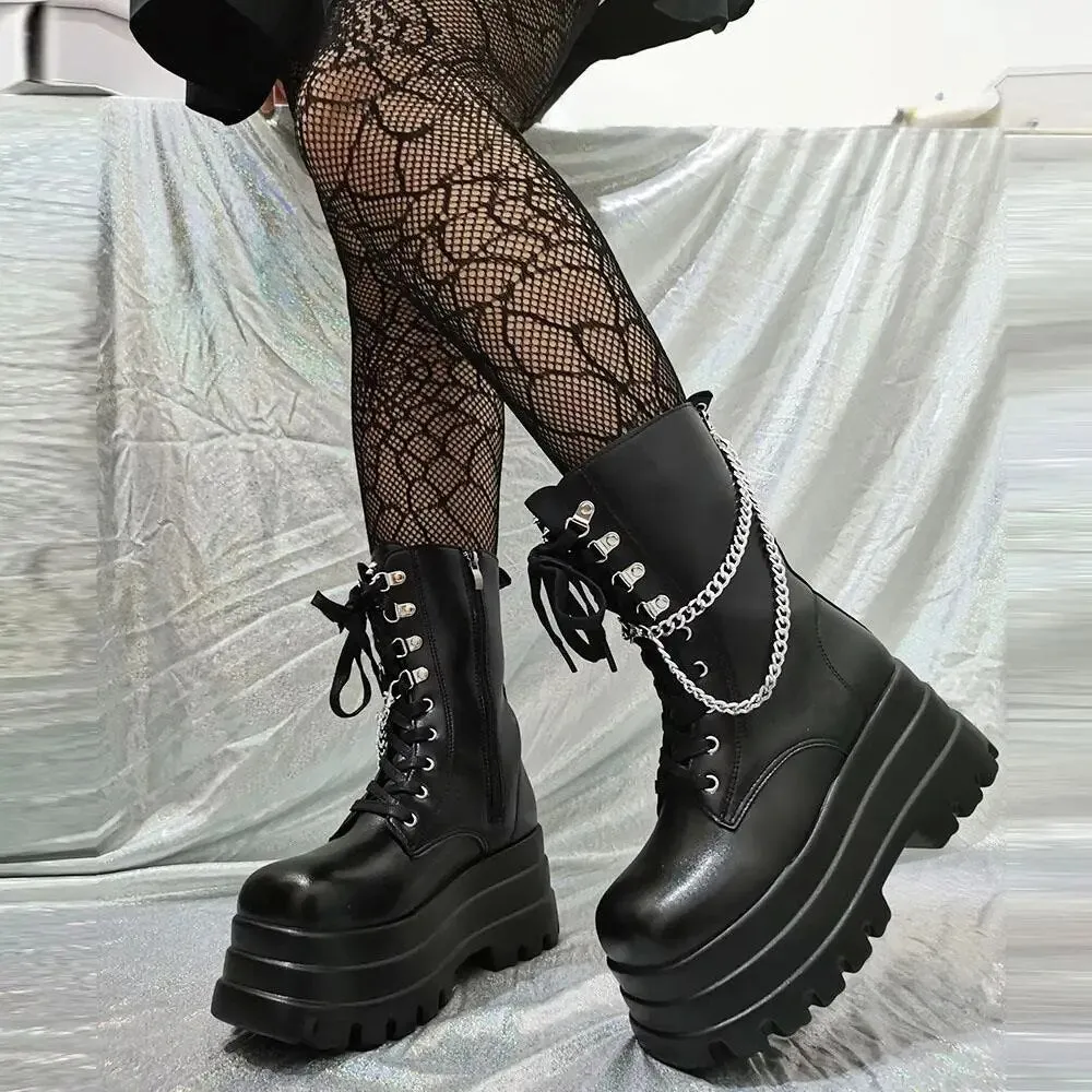 Funki Buys | Boots | Women's Punk Chain Zipper Platform Boots