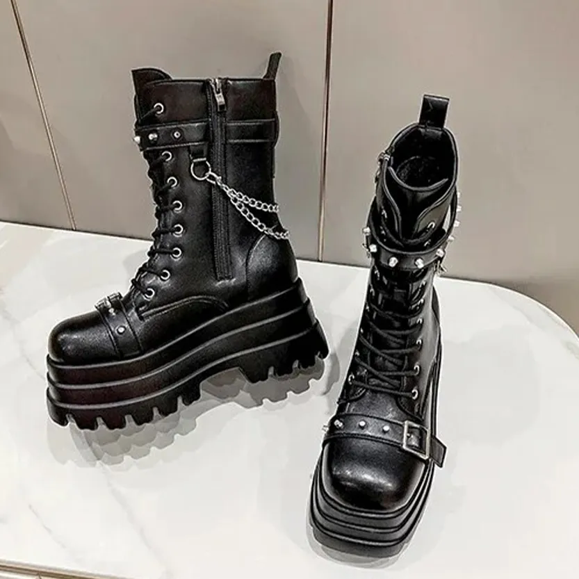 Funki Buys | Boots | Women's Punk Chain Zipper Platform Boots