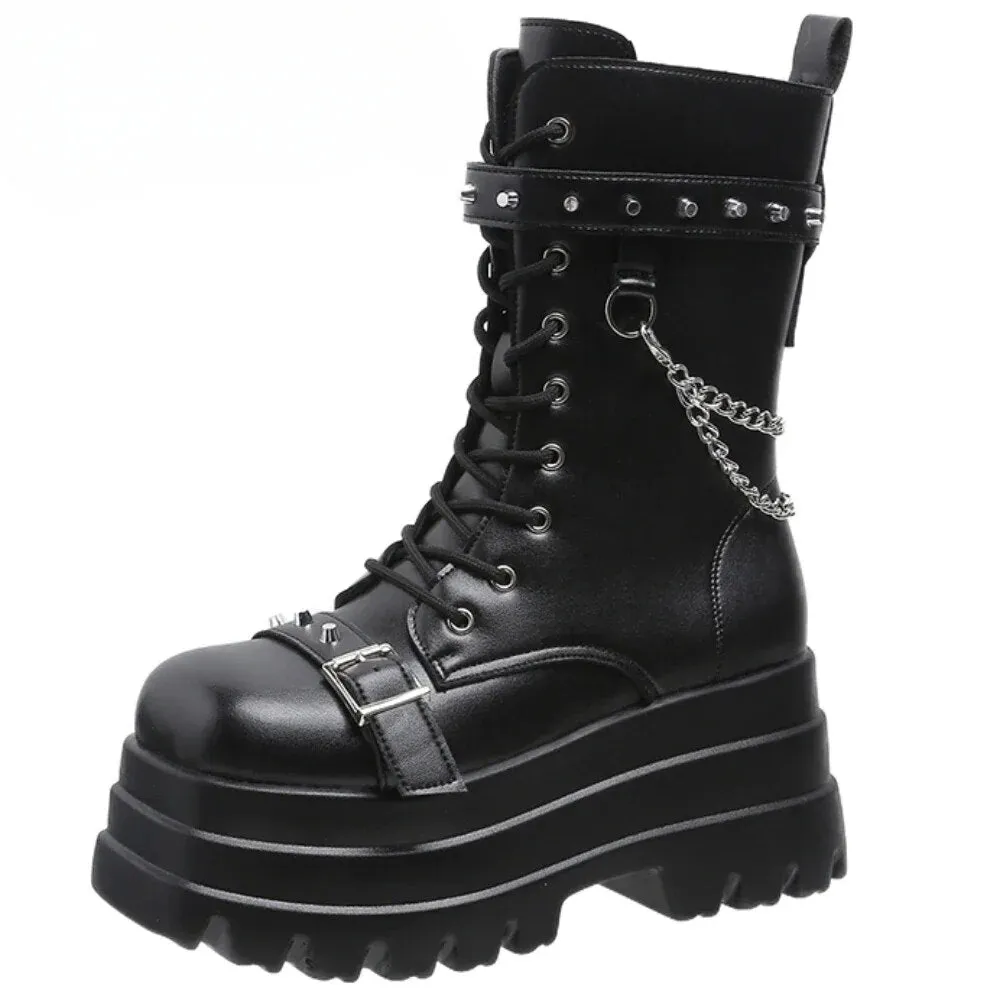 Funki Buys | Boots | Women's Punk Chain Zipper Platform Boots