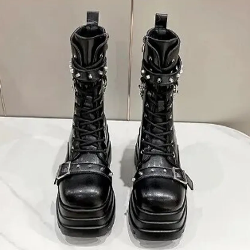 Funki Buys | Boots | Women's Punk Chain Zipper Platform Boots