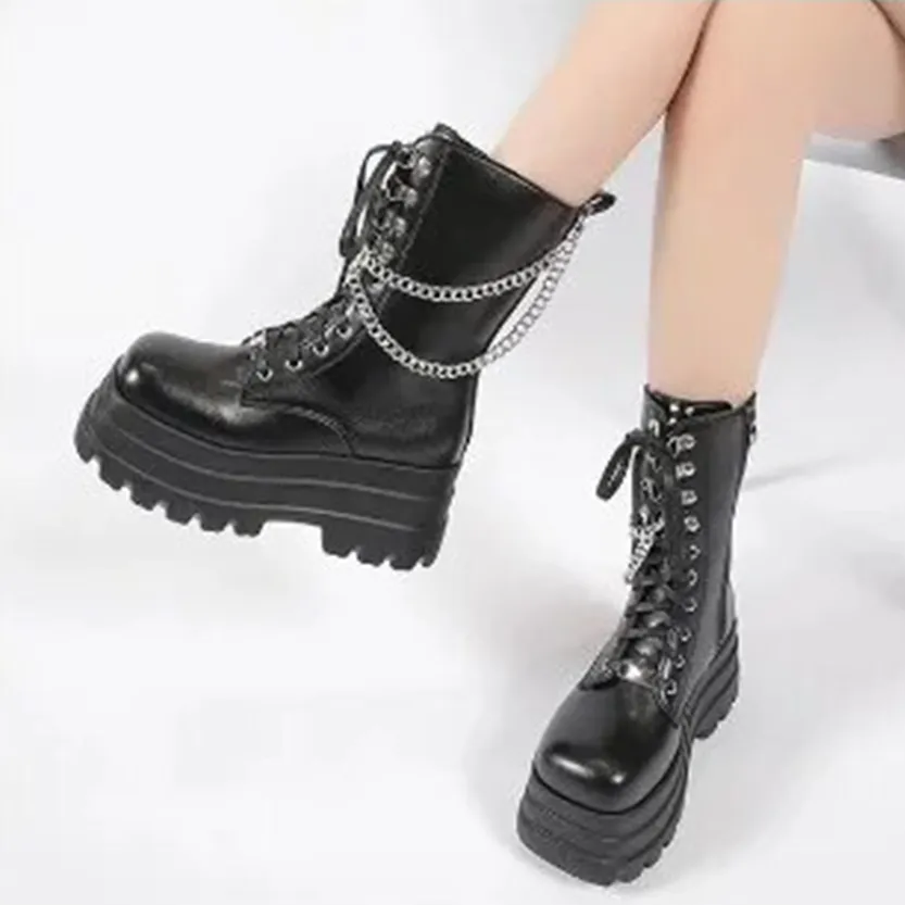 Funki Buys | Boots | Women's Punk Chain Zipper Platform Boots