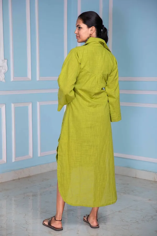 Gleeful Green High Low  Shirt Dress