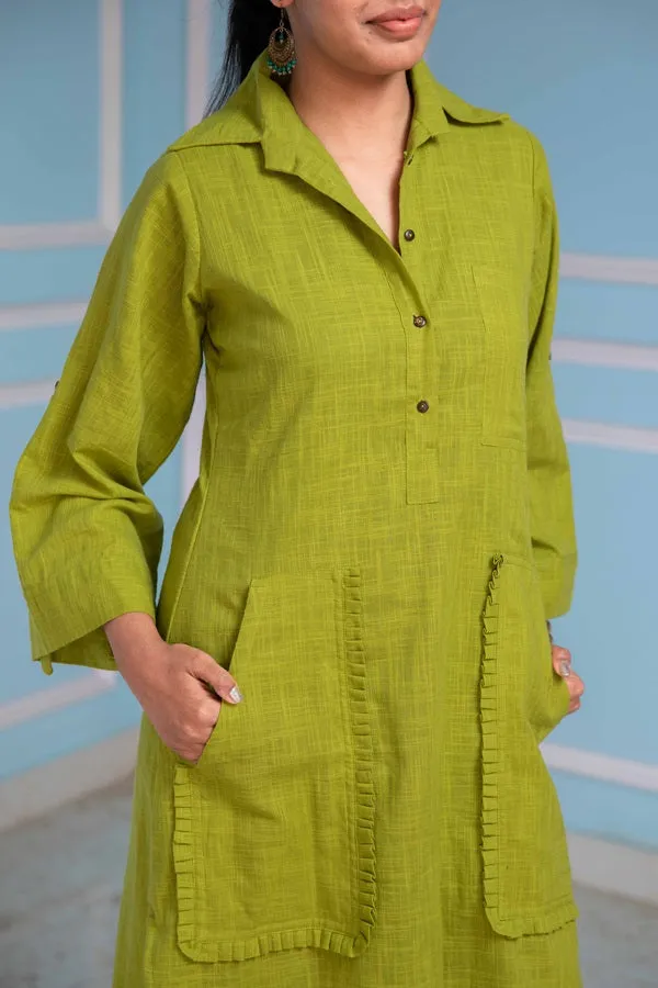 Gleeful Green High Low  Shirt Dress