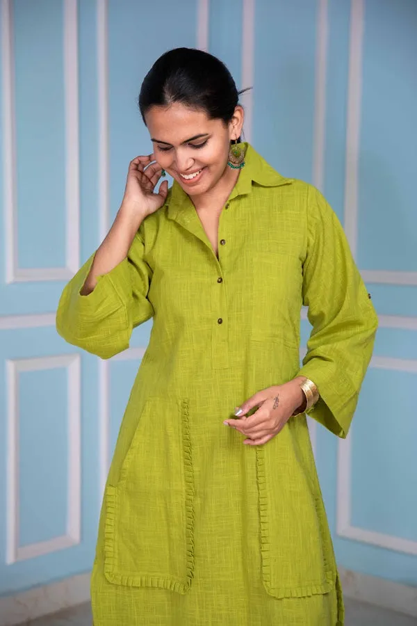 Gleeful Green High Low  Shirt Dress