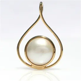 Gold Full Moon Mabe White Pearl Pendant