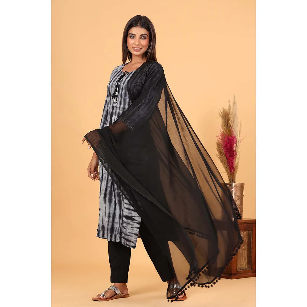 KAAJH Black Cotton Tie Dye Suit (Set of 3)