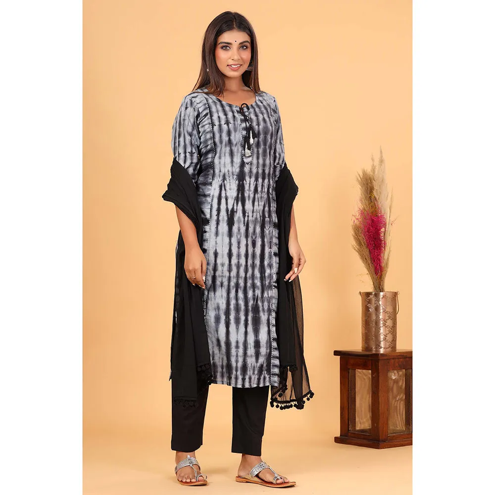 KAAJH Black Cotton Tie Dye Suit (Set of 3)