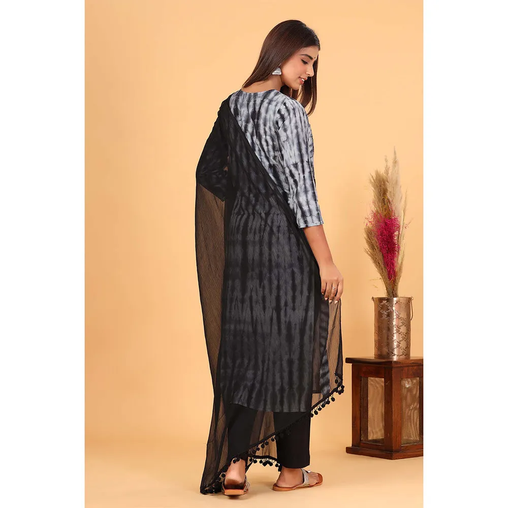 KAAJH Black Cotton Tie Dye Suit (Set of 3)