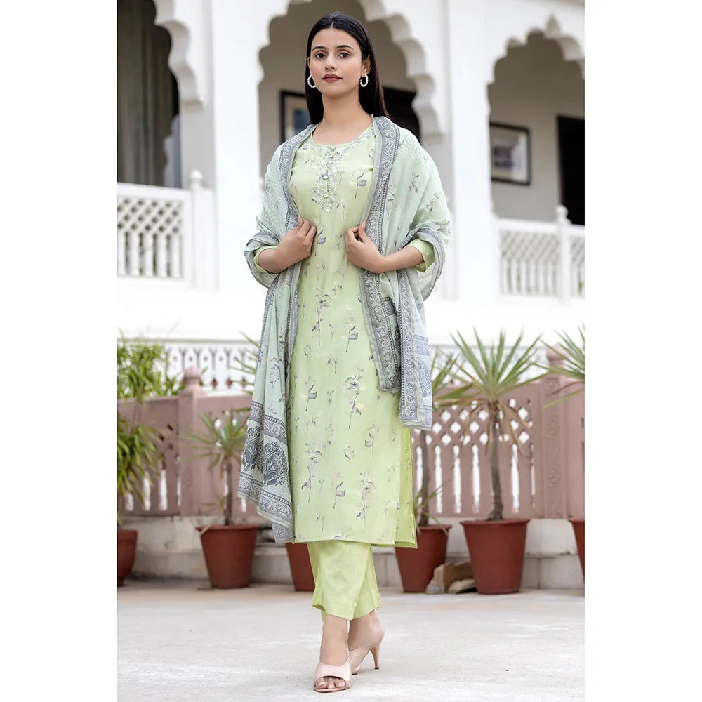 KAAJH Green Printed Modal Silk Suit (Set of 3)