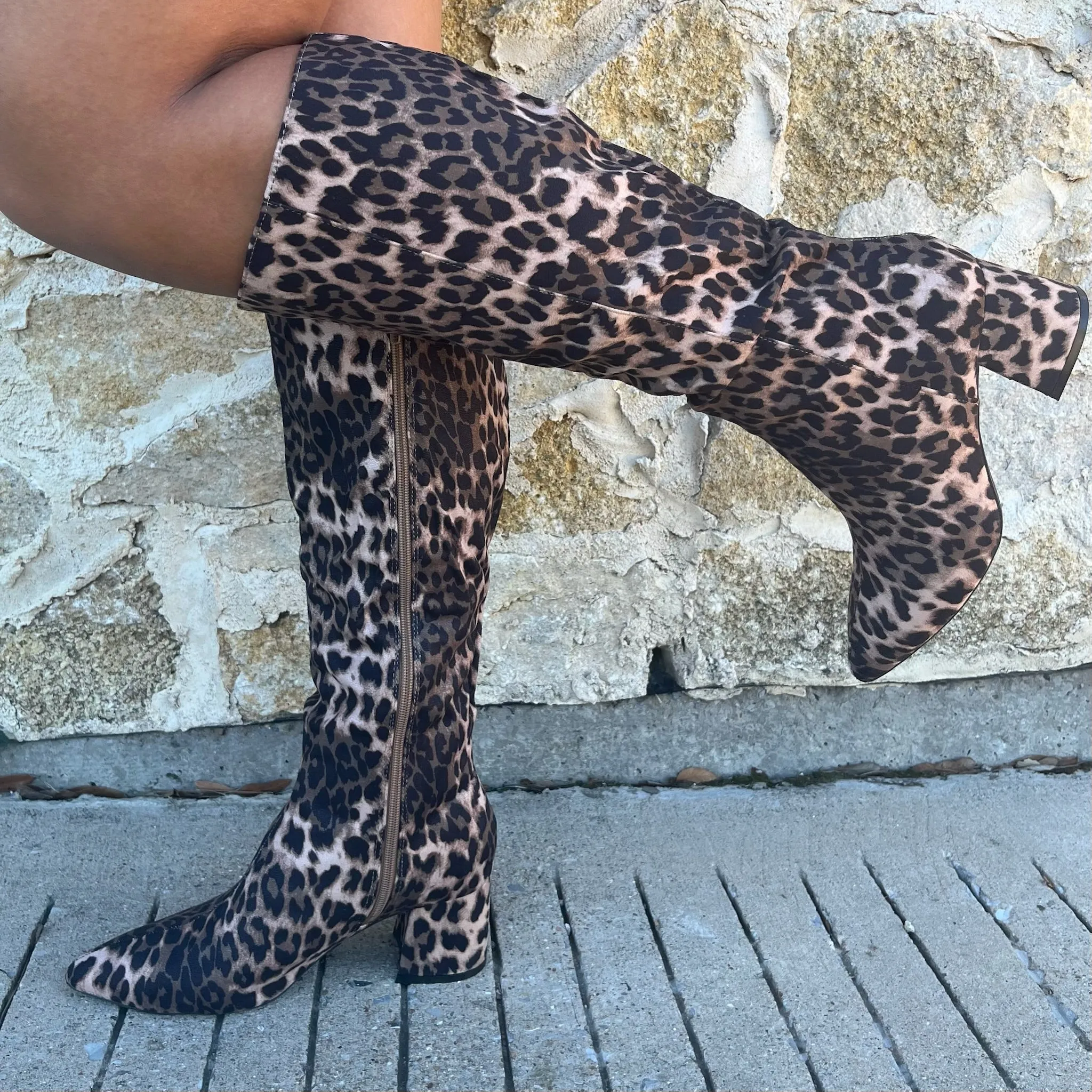 Luxe in Leopard Pointed Toe Knee High Boots