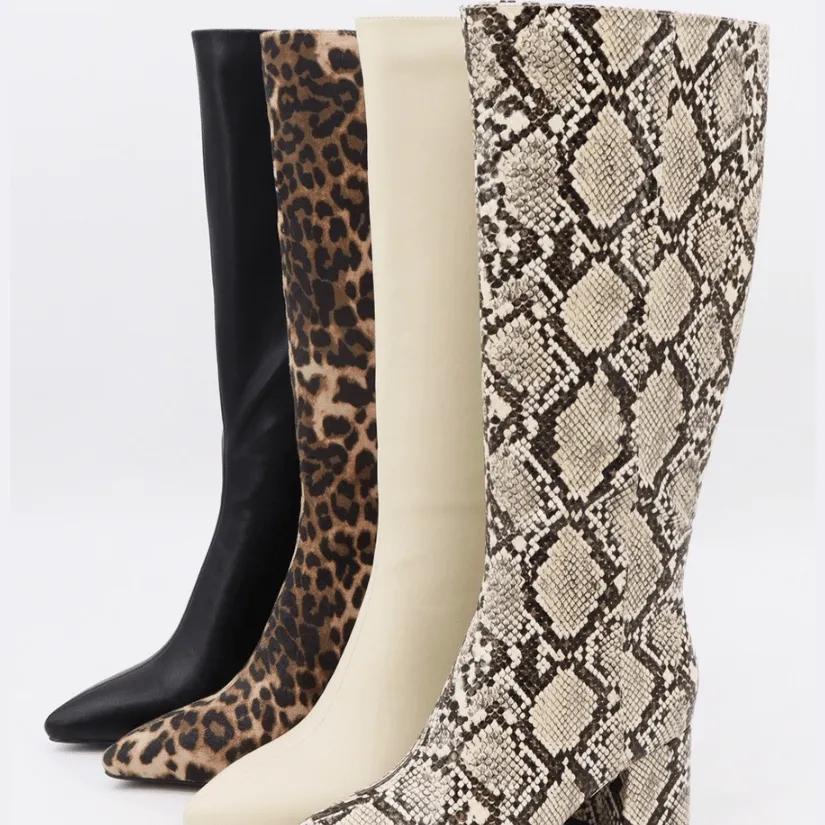 Luxe in Leopard Pointed Toe Knee High Boots