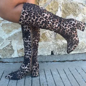 Luxe in Leopard Pointed Toe Knee High Boots