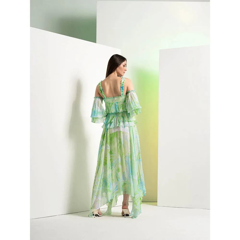 MANDIRA WIRK Green Raw Crystal Drop Shoulder Midi Dress
