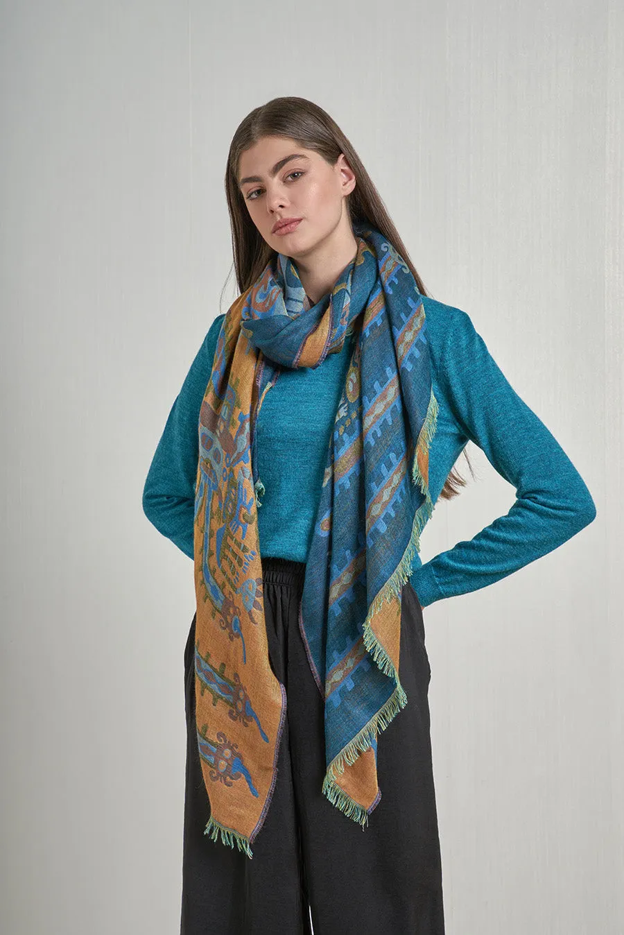 Nazca - 34 Shawl Royal Alpaca & Silk Color Petroleo