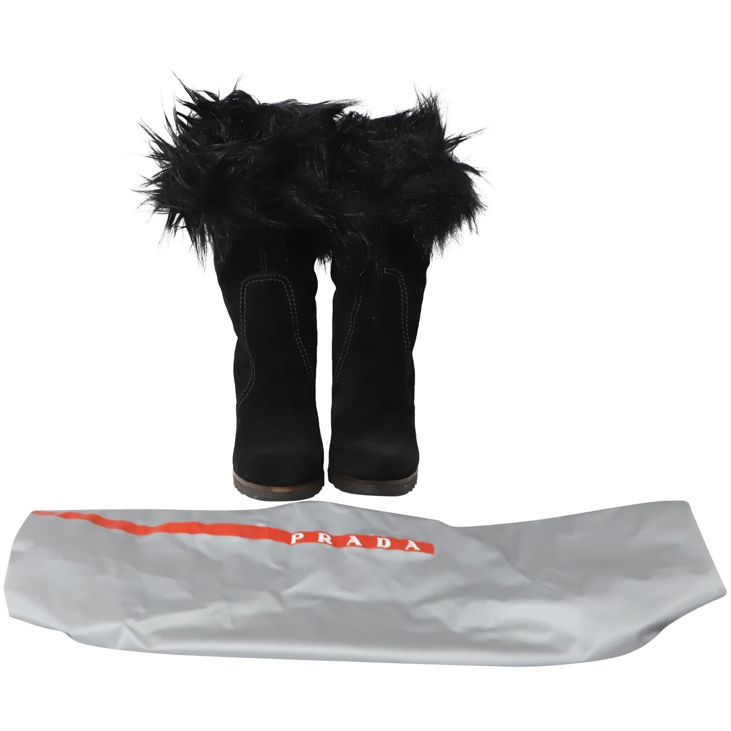 Prada Faux Fur Ankle Boots in Black Suede