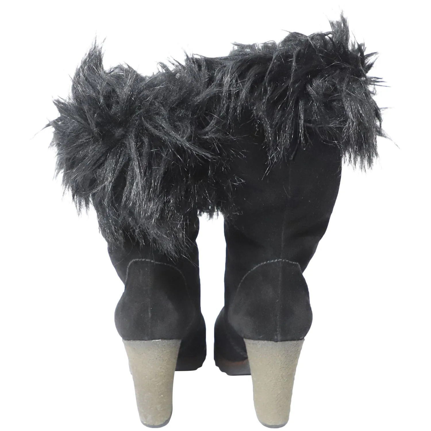 Prada Faux Fur Ankle Boots in Black Suede