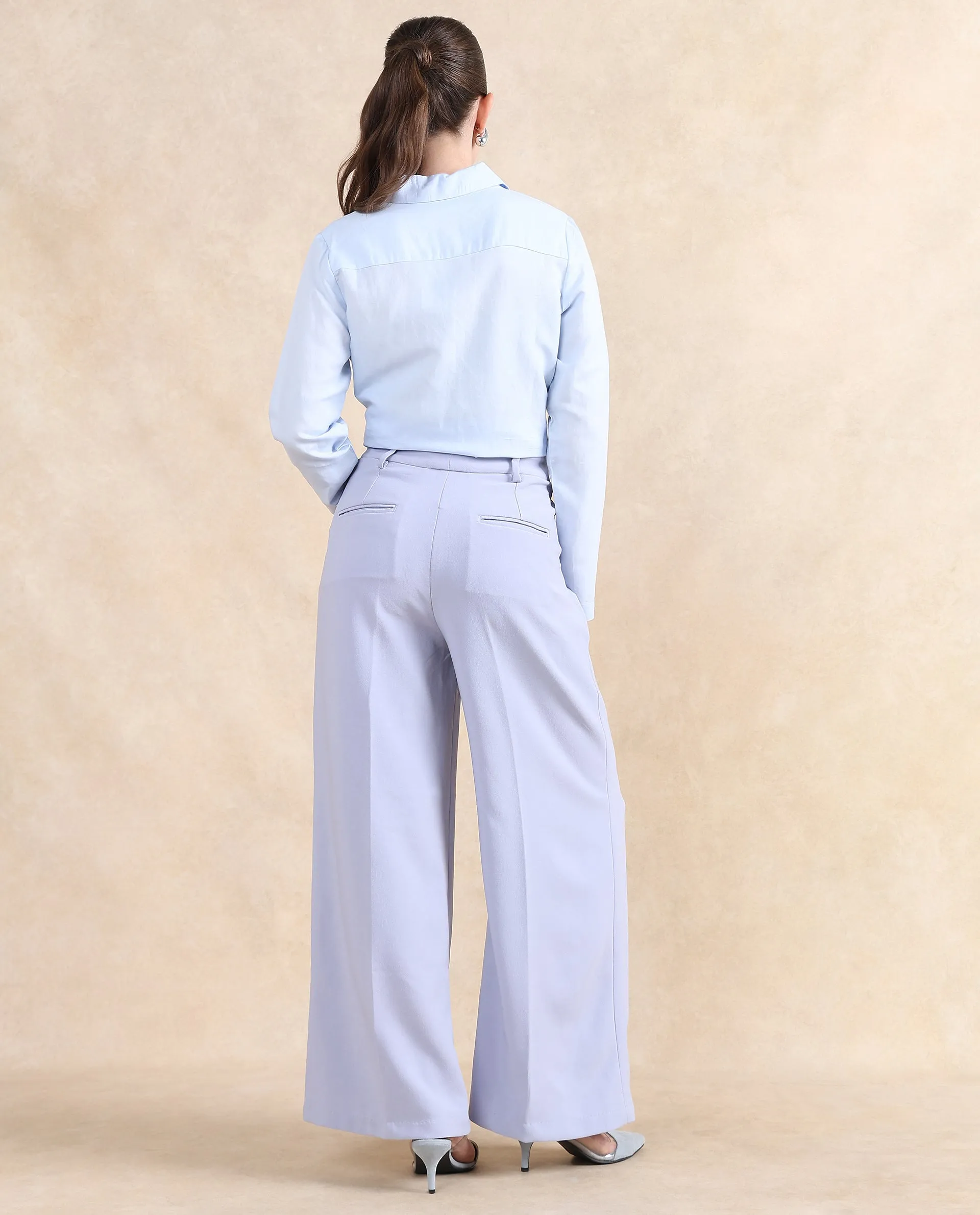 Rareism Women Erica Grey Button Closure Wide Fit Ankle Length Plain Trouser