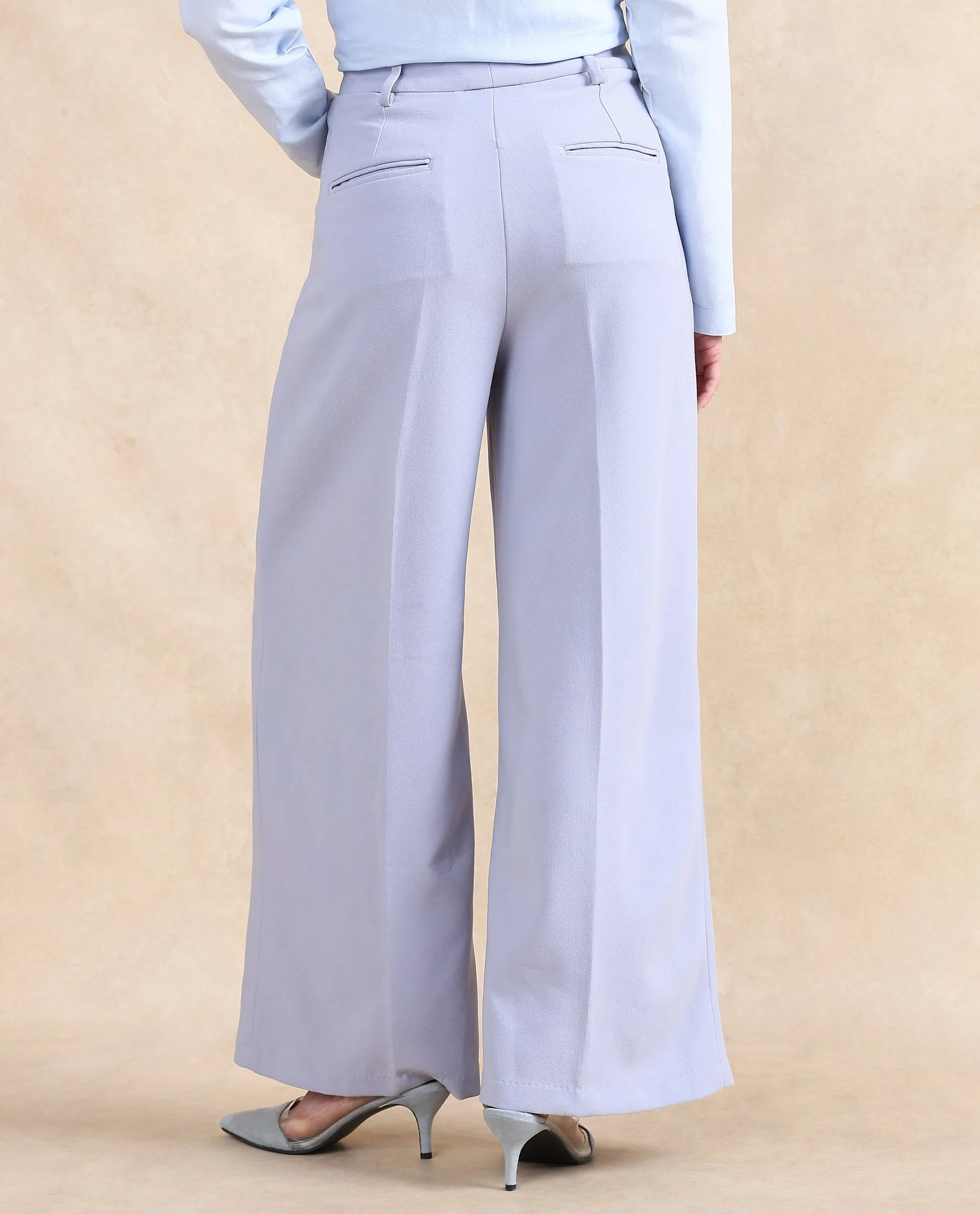Rareism Women Erica Grey Button Closure Wide Fit Ankle Length Plain Trouser