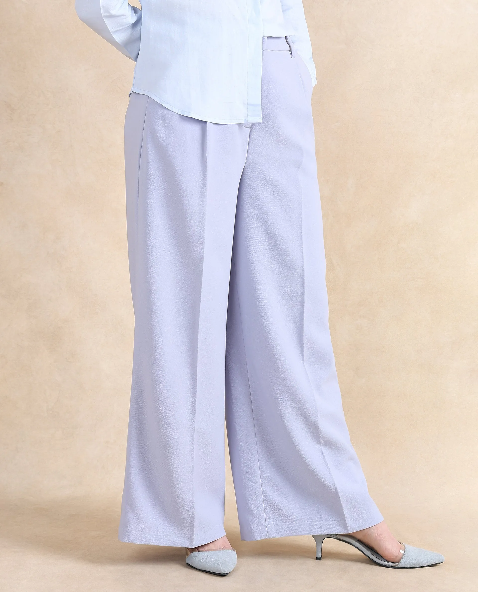 Rareism Women Erica Grey Button Closure Wide Fit Ankle Length Plain Trouser