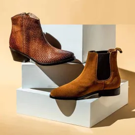 Saint G Solid Tan Leather Ankle Boots