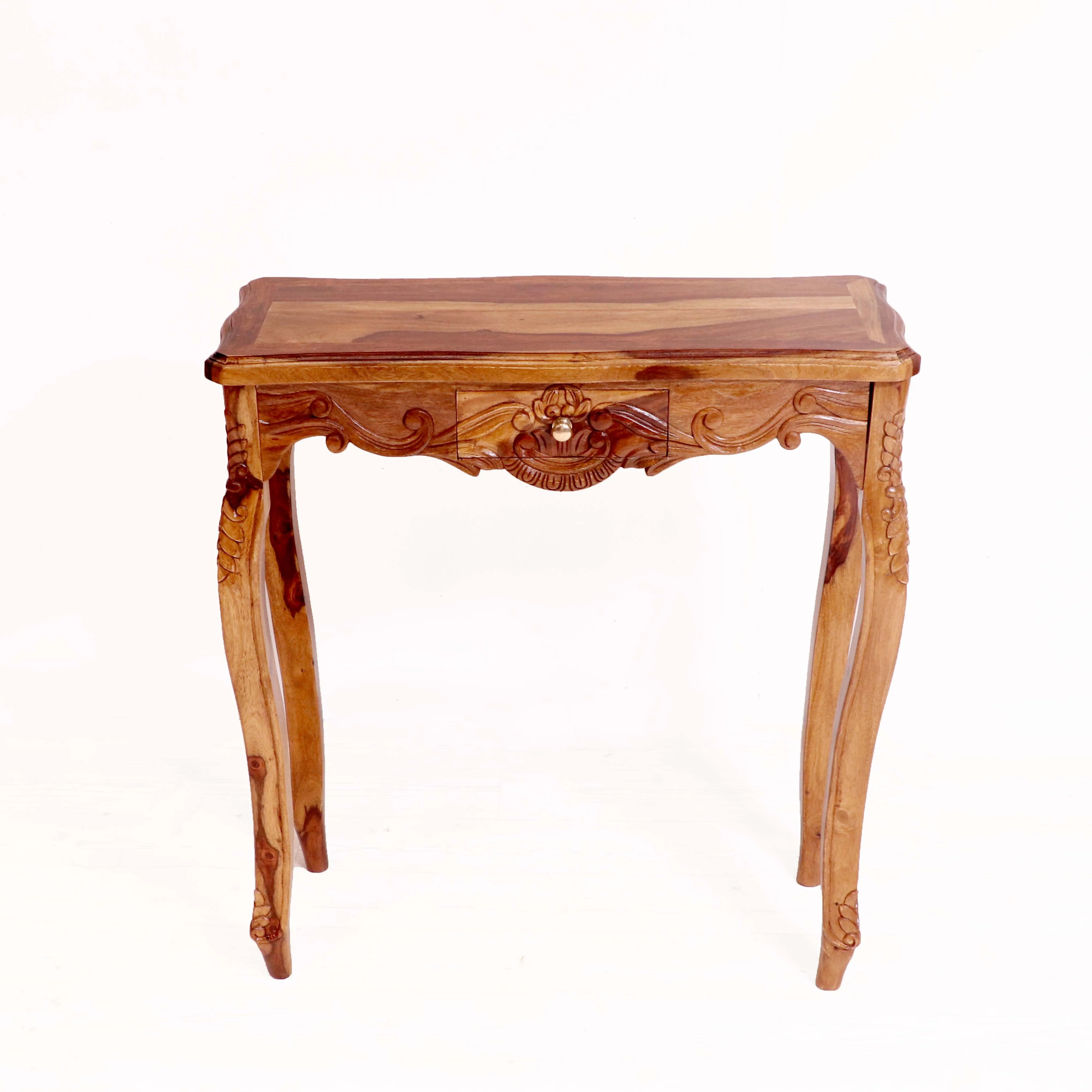 Sheesham Fusion Style carved console table with Drawer