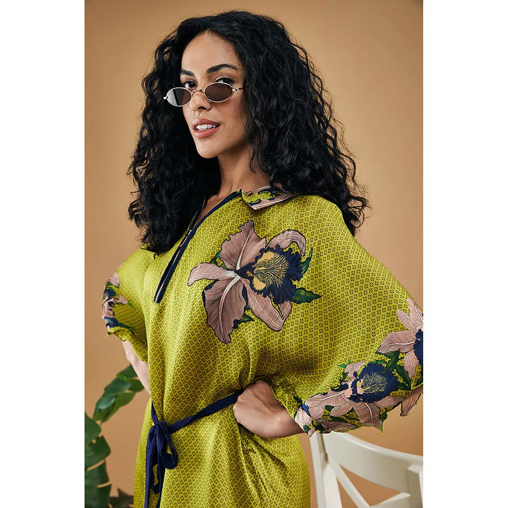 Soup by Sougat Paul Green Orchid Bloom Printed Kimono Dress with Belt (Set of 2)
