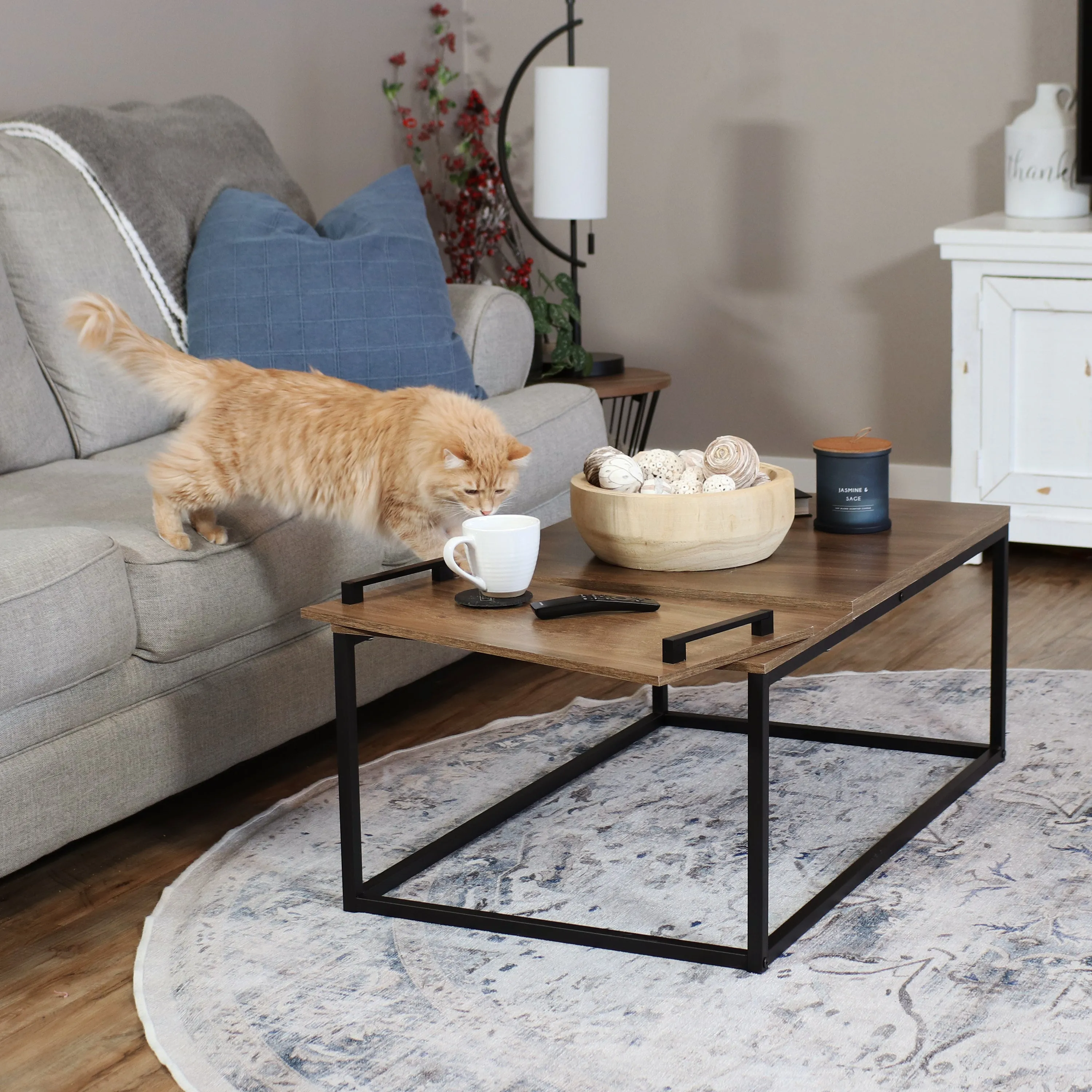 Sunnydaze Industrial Coffee Table with Serving Tray - 39" W