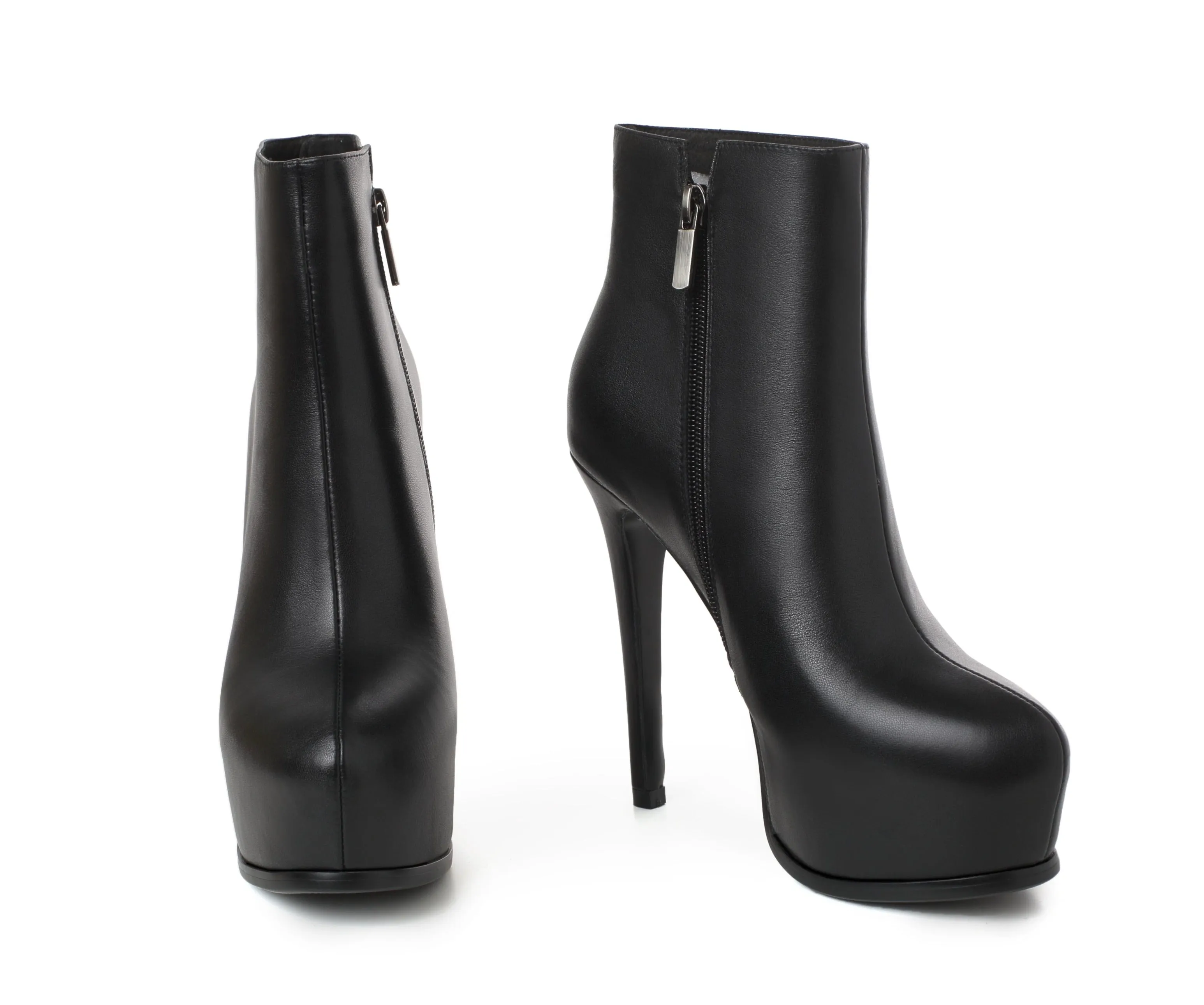 TinaCus Women's Genuine Leather Clear Pointed Toe Handmade Side Zip Up Sexy High Stiletto Heel Ankle Booties with Platform