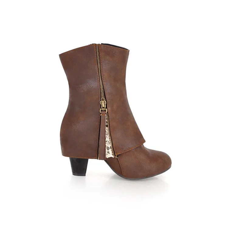 Women High Heel Zipper Mid Calf Boots